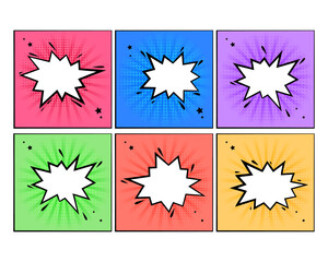 Retro comic empty speech bubbles set on colorful background, vintage design or pop art style. Vector illustration