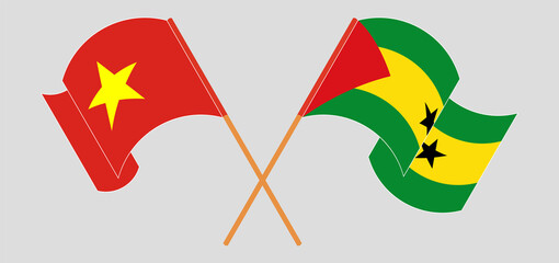 Crossed flags of Vietnam and Sao Tome and Principe. Official colors. Correct proportion