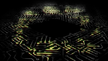 3D rendering of an electrical pulse passing through the circuits of a microcircuit