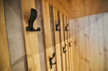 Black hooks for the top. Close up photo.