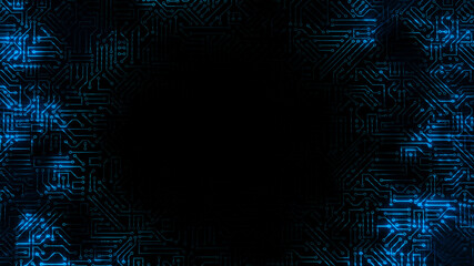 3D rendering of an electrical pulse passing through the circuits of a microcircuit