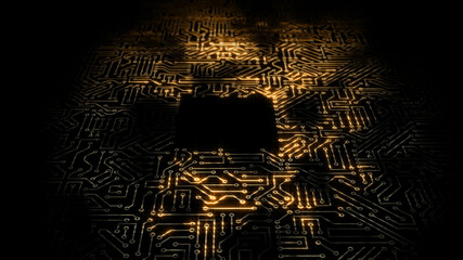 3D rendering of an electrical pulse passing through the circuits of a microcircuit