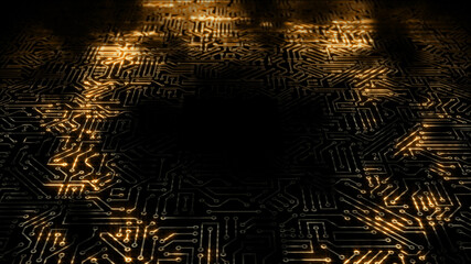 3D rendering of an electrical pulse passing through the circuits of a microcircuit
