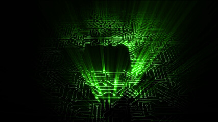 3D rendering of an electrical pulse passing through the circuits of a microcircuit