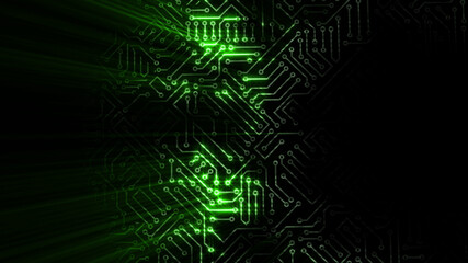 3D rendering of an electrical pulse passing through the circuits of a microcircuit