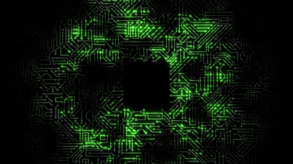 3D rendering of an electrical pulse passing through the circuits of a microcircuit