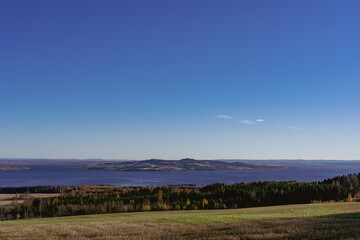 Fototapeta premium Helgøya Island in Lake Mjøsa at autumn.