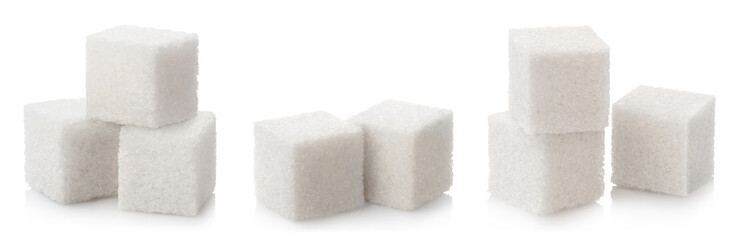 Collection of sugar cubes, isolated on white background