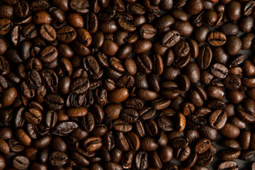 lots of coffee beans, close up. Background. coffee seeds.