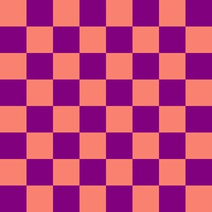 Checkerboard 8 by 8. Purple and Salmon colors of checkerboard. Chessboard, checkerboard texture. Squares pattern. Background.