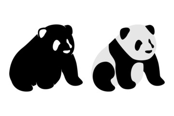 Silhouette Panda Vector. Isolated Panda in White Background