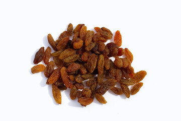 Dried grape raisins on white background