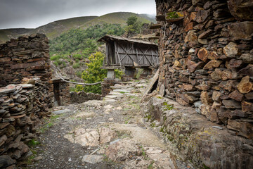 Fototapeta na wymiar an old community raised granary at Drave village (Covelo de Paivo e Janarde), Municipality of Arouca, Aveiro District, Portugal