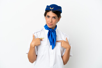 Airplane stewardess caucasian woman isolated on white background with surprise facial expression