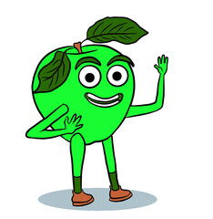 Green apple waving. Happy fruit character giving a positive greeting. isolated figure with white background. vector illustration. 