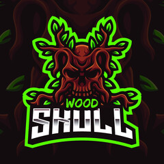Wood Skull Mascot Gaming Logo Template