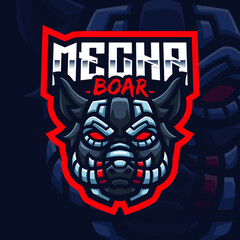 Mecha Boar Mascot Gaming Logo Template