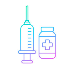 Vaccine icon in gradient style isolated on white background. Simple vector illustration of syringe and bottle of vaccine