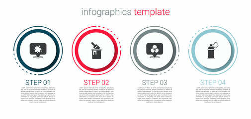 Set Paint spray, bucket with brush, RGB and CMYK color mixing and can. Business infographic template. Vector