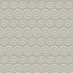 No drill light filtering roller blinds 3D Abstract geometric classic retro seamless pattern. Spiral, swirl, vortex, whirlpool ornament. Pearl gray and gold colors. 3d effect