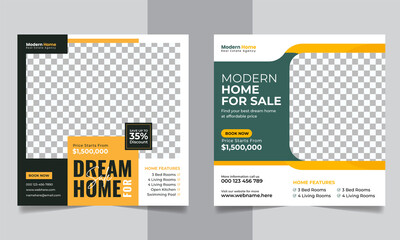 Real estate house sale social media post instagram banner and square flyer template 