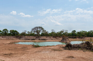 Dry lake bed during drought in central brazil