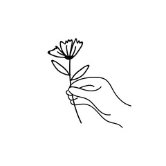 vector graphic of line art hand holding a leaf