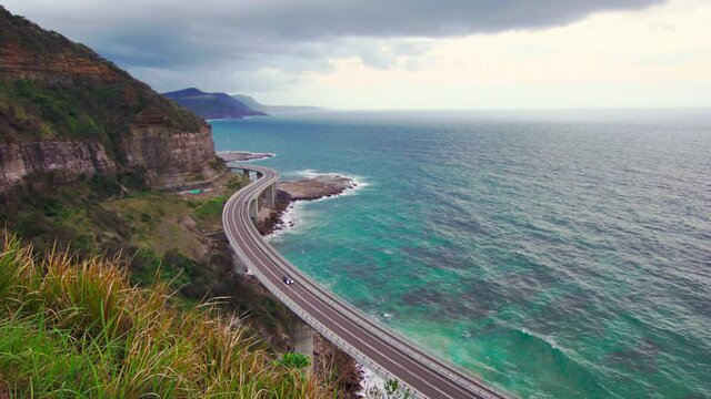 View from the top of a cliff looking down at Seacliff bridge.