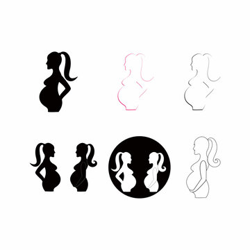 Pregnant Woman Line Art Symbols Template Vector