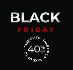 Banner with 40 percent off black friday silver and red