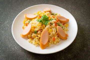 fried rice with sausage and mixed vegetable