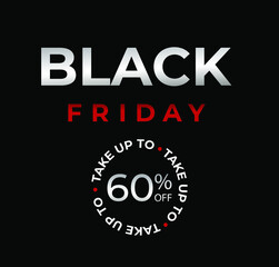 Banner with 60 percent off black friday silver and red