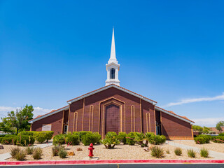 Sunny exterior view of The Church of Jesus Christ of Latter day Saints