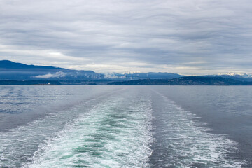 view from ferry Departure Bay in Nanaimo to Horseshoe Bay in Vancouver, British Columbia