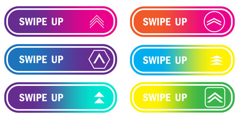 Set of swipe up buttons. Business arrow symbol. Media element. Communication concept. Vector illustration. Stock image.