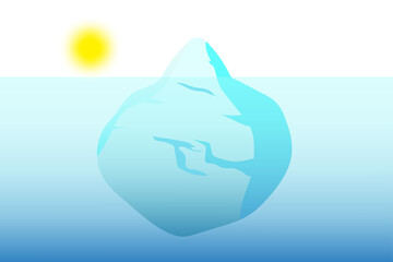Iceberg in flat style on deep blue background. Flat iceberg for concept design. Vector illustration. Stock image. 
