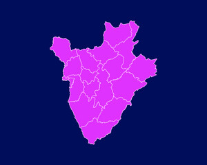 Modern Purple High Detailed Border Map Of Burundi, Isolated on Blue Background Vector Illustration
