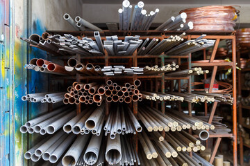 Trading rack with pipes and fabricated metals.