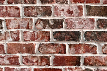 close decor interior red black brick white mortar building room wall facade decorating remodeling architectural background