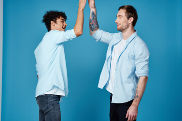 Cheerful friends hugs lifestyle communication