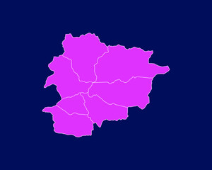 Modern Purple High Detailed Border Map Of Andorra, Isolated on Blue Background Vector Illustration
