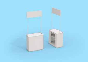 3D illustration of an exhibitor stand on white