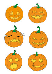 colección de dibujos de calabazas con emociones halloween