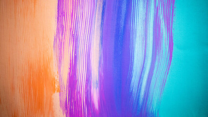 Orange, Purple and Aqua Hand Painted background texture on canvas