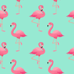 Fototapeta premium Tropical flamingo seamless pattern,pink flamingo vector pattern.