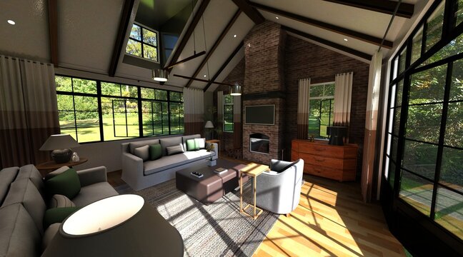 Living room in a country house 3d illustration