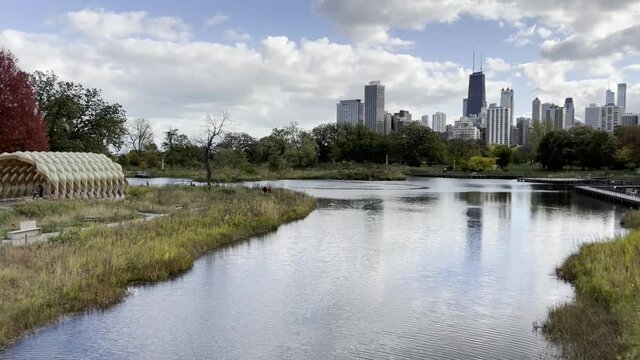 Magnificent view of Chicago Skyline from Lincoln park zoo 