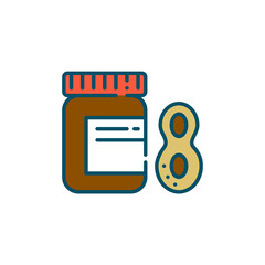 Peanut butter colorful icon. Jar with a nut. Pixel perfect, editable stroke 