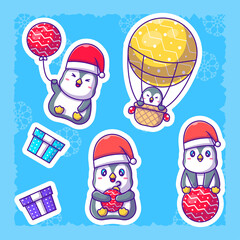 Cute Cartoon Penguin christmas stickers collection