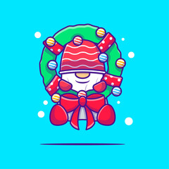 Illustration of a cute gnome christmas with Wreaths .Merry christmas